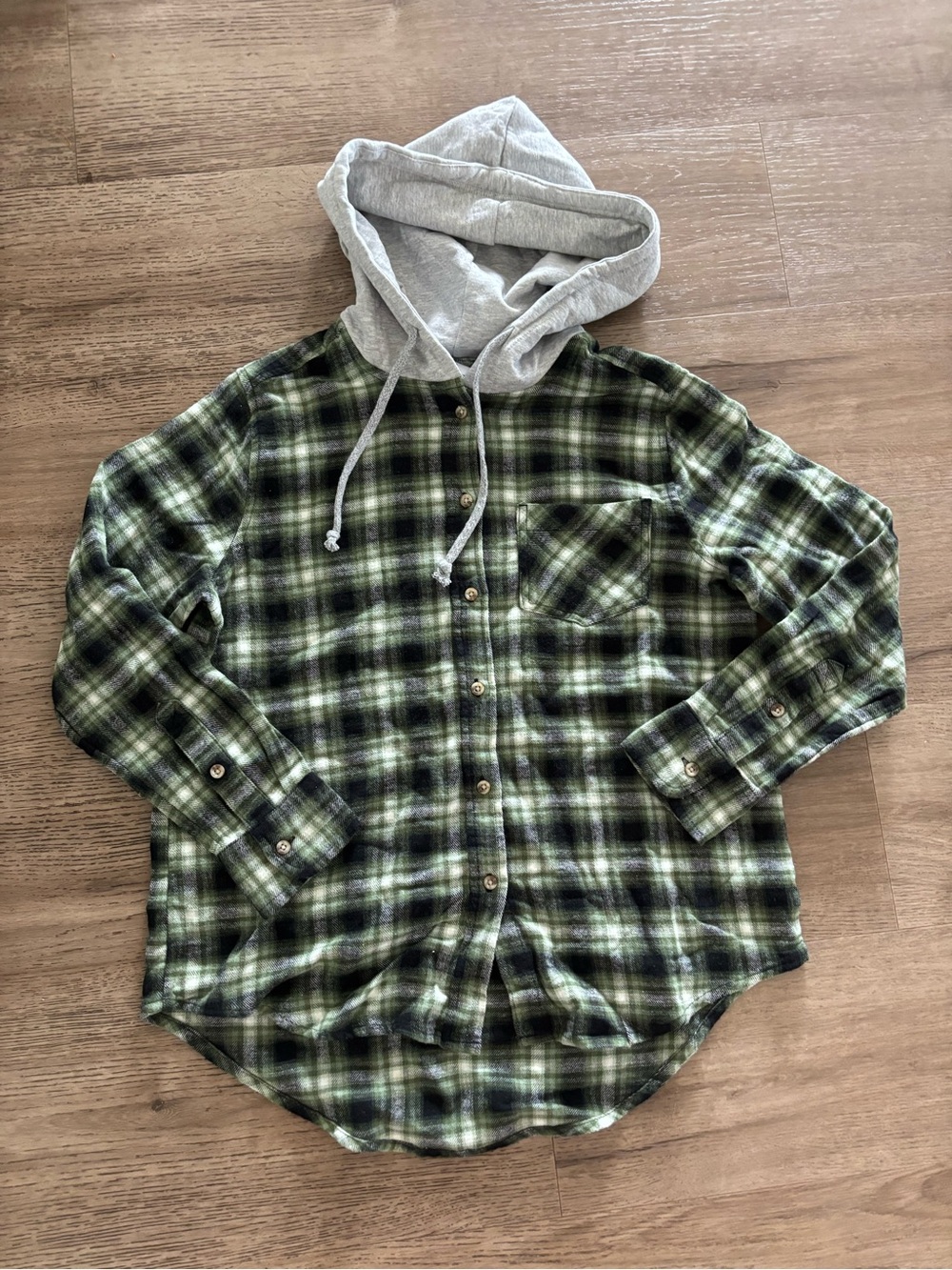Green Plaid Hooded Flannel Time and Tru small